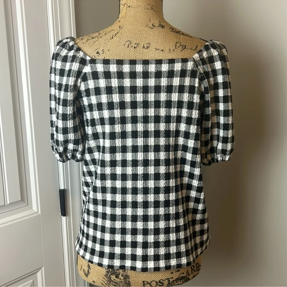 LOFT Black and White Gingham Top small